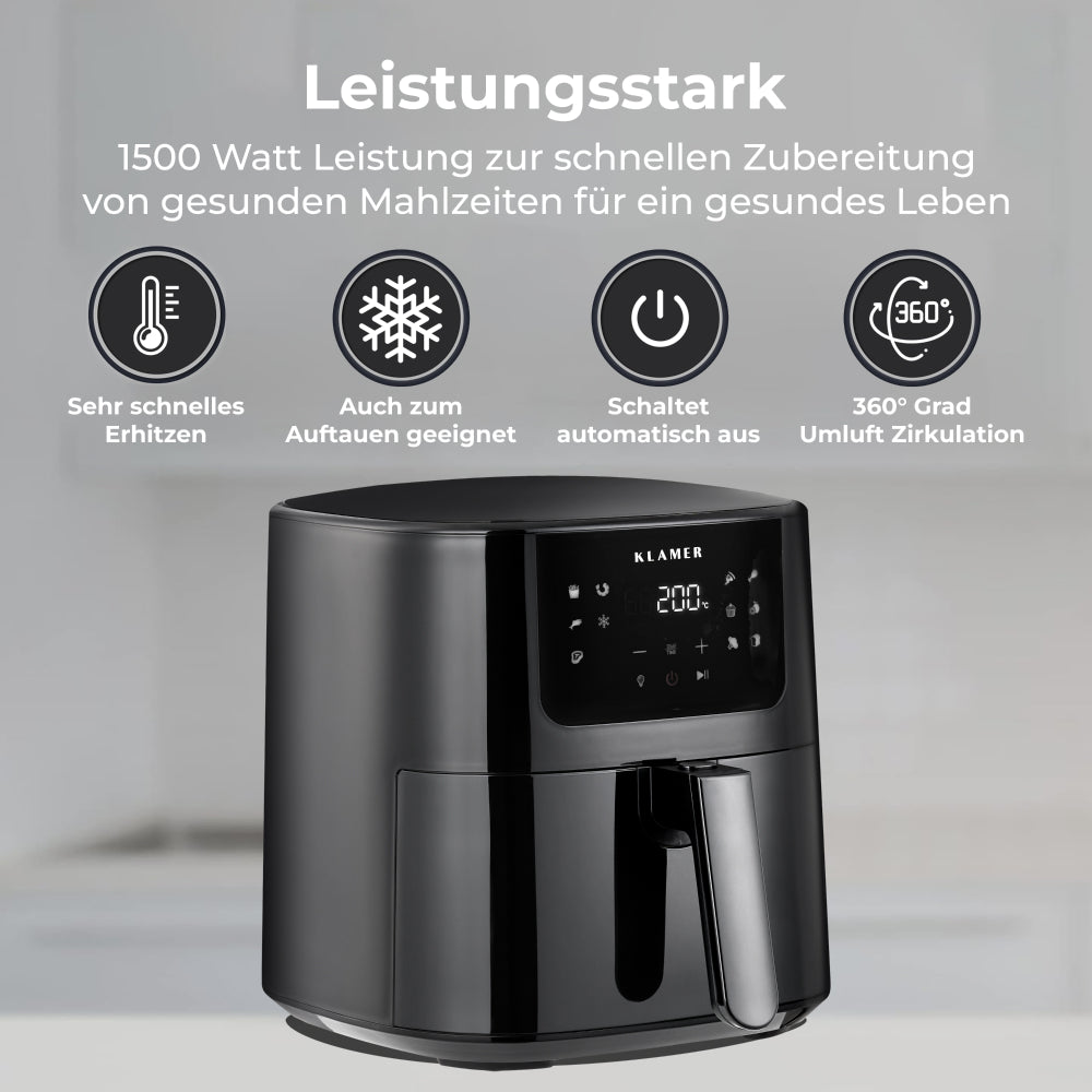 Heißluftfritteuse XL 5L mit Sichtfenster, 1500 Watt Leistung, schnelle Zubereitung gesunder Mahlzeiten, intuitive Bedienung