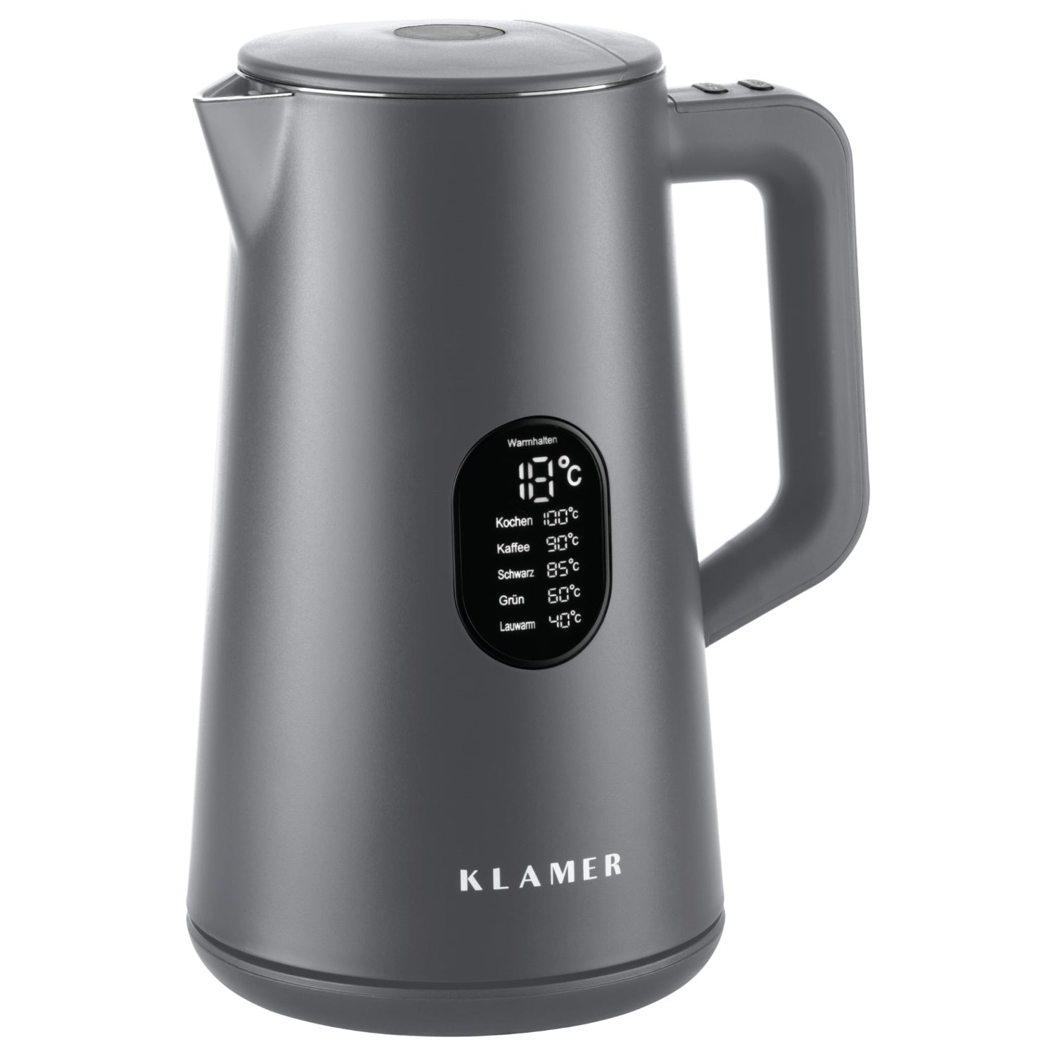 Wasserkocher 1.5 Liter in elegantem Grau mit Temperaturanzeige und Edelstahl-Innengehäuse