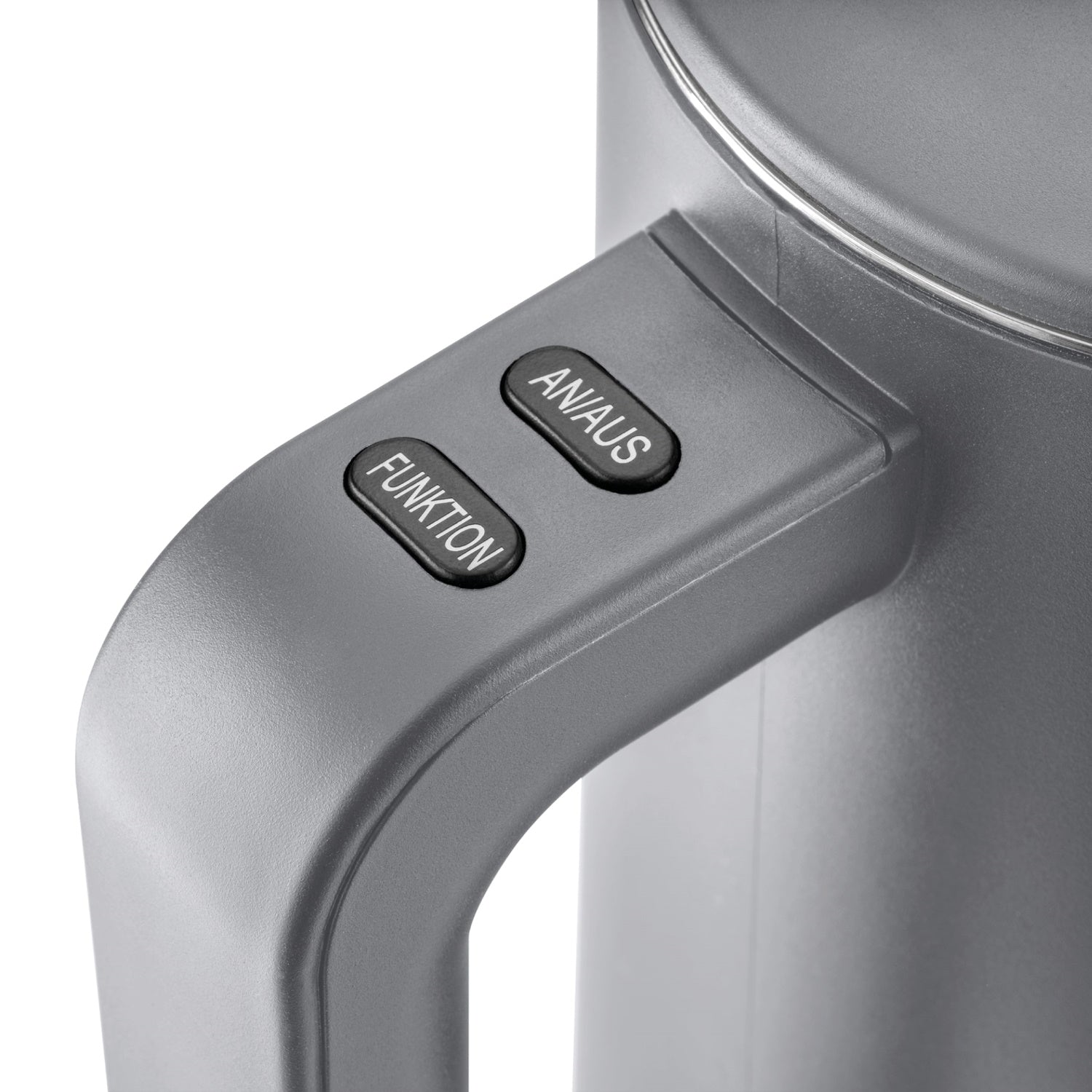 Detailansicht des Wasserkochers 1.5 Liter mit Funktionstasten für An/Aus und Funktion.