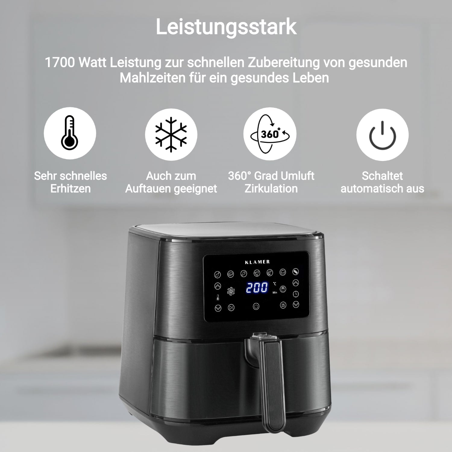 Heißluftfritteuse XL 5.5L Schwarz mit 1700 Watt Leistung und LED-Digitalanzeige für gesunde Mahlzeiten