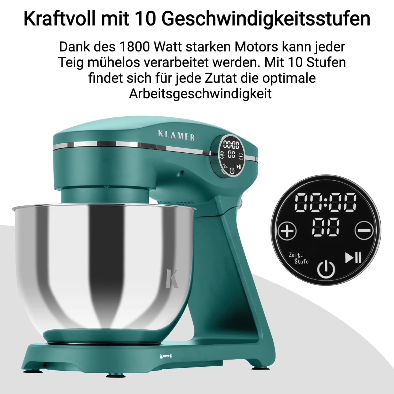 Küchenmaschine mit 1800 Watt Motor und 10 Geschwindigkeitsstufen für müheloses Teigverarbeiten