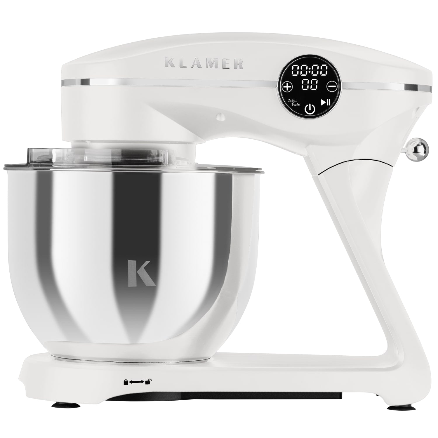 Küchenmaschine von Klamer, leistungsstarker 1800 Watt Motor, 7,6 kg Fassungsvermögen, für Großfamilien geeignet.