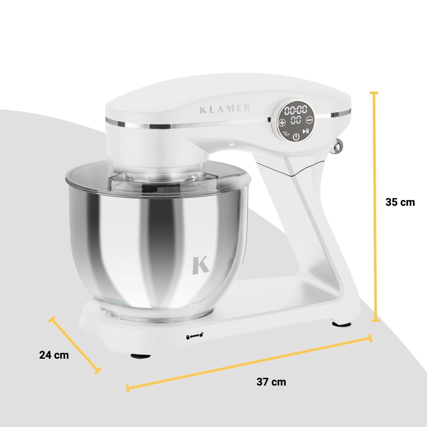 Küchenmaschine Klamer mit 1800 Watt Motor, 7,6 kg Fassungsvermögen, Edelstahl-Schüssel, Weiß