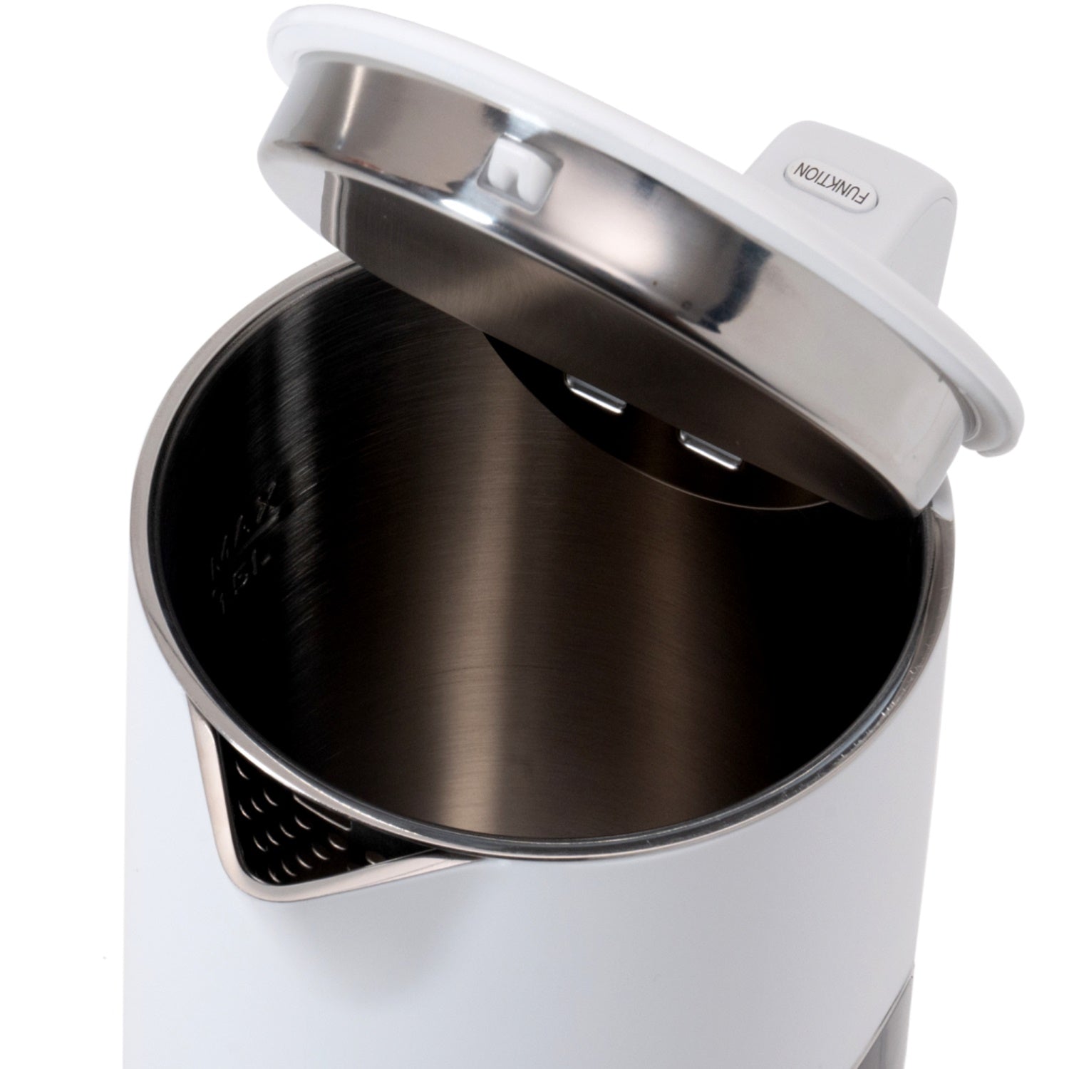 Wasserkocher 1.5 Liter mit geschlossenem Silikondeckel und Edelstahlinnengehäuse, ideal für schnellen Wasserkochen.
