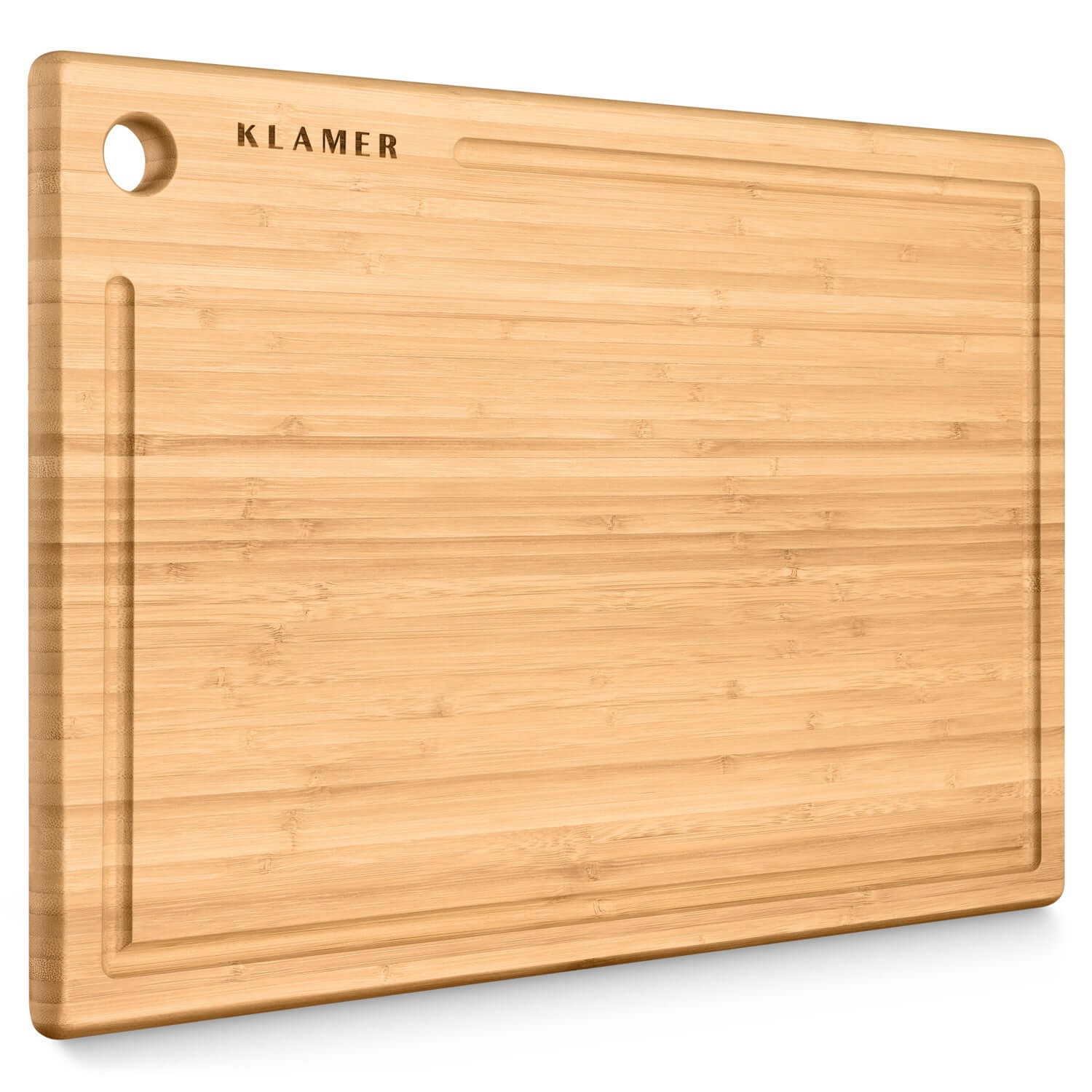 KLAMER Schneidebrett Bambus rutschfest mit Saftrille 45cm x 30cm x 2cm