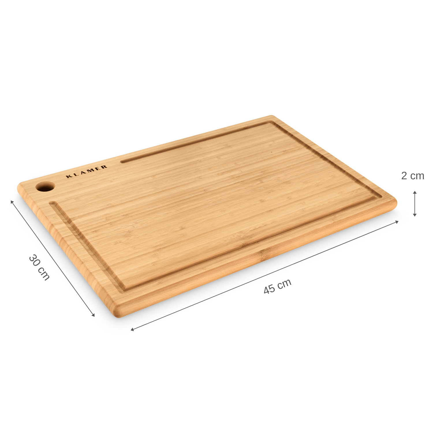 KLAMER Schneidebrett Bambus rutschfest mit Saftrille 45cm x 30cm x 2cm