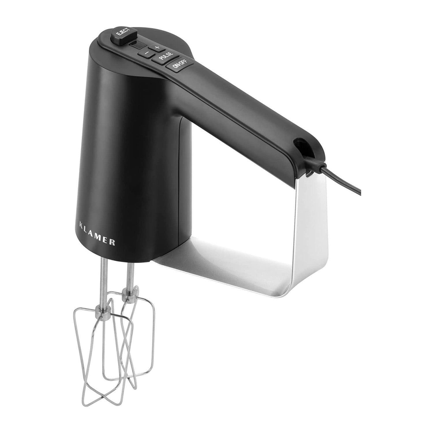 Handmixer in black with five speed settings and turbo function for efficient mixing and blending.