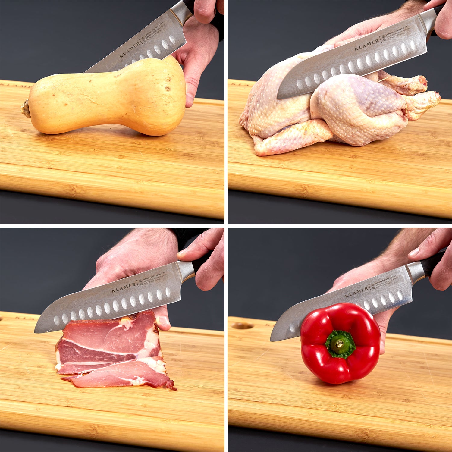 KLAMER Santoku Damastmesser japanischer Stahl 18cm