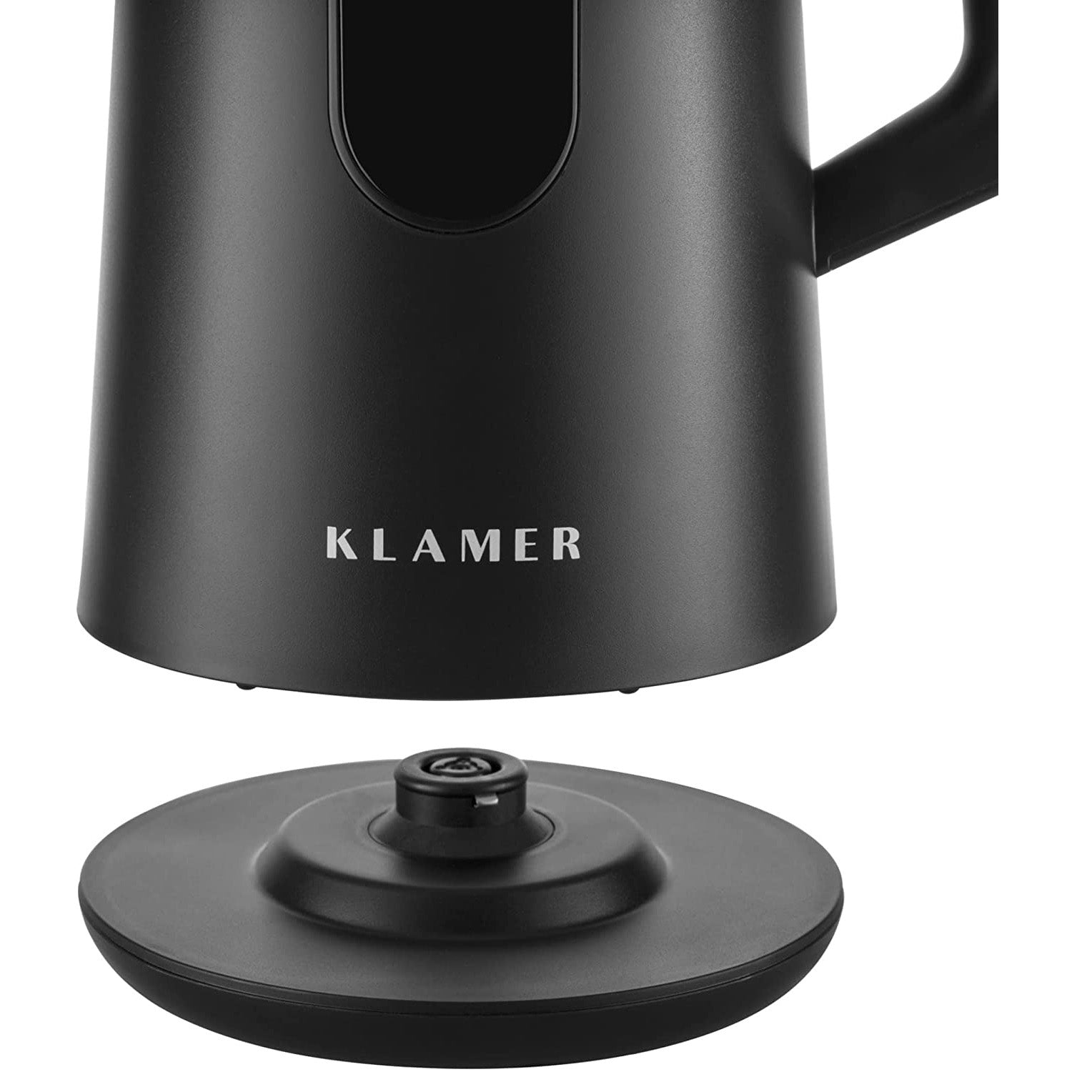 Wasserkocher 1.5 Liter in elegantem Schwarz von Klamer mit abnehmbarer Basis.
