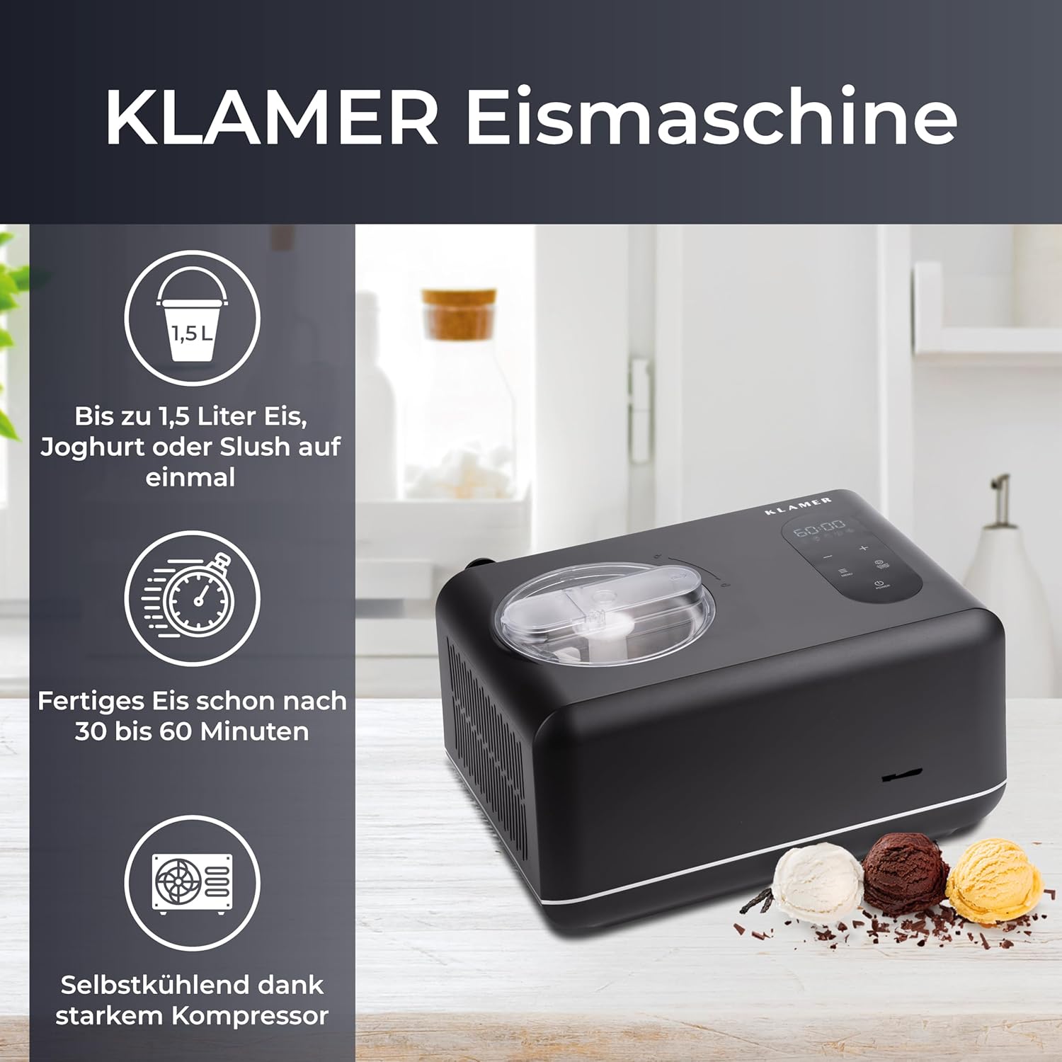 Eismaschine 3-in-1 mit 1.5L