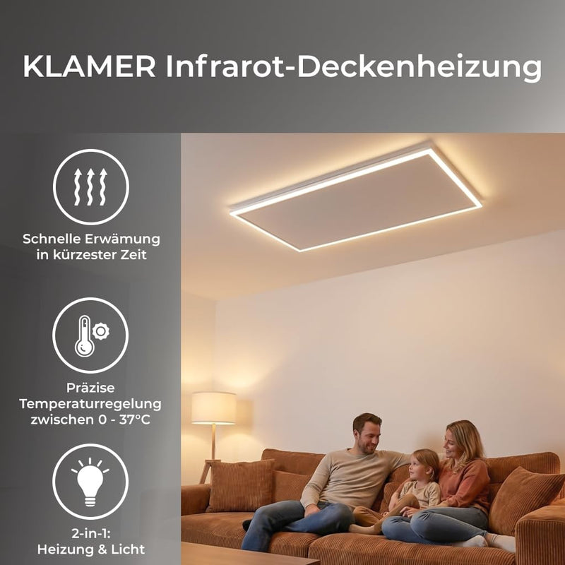 KLAMER Infrarot Deckenheizung 123 × 63 cm (800 W) – Bild 2