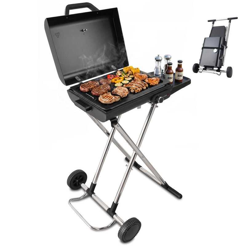 KLAMER KLAMER Elektrogrill Klappbar, Balkon & Draußen, Deckelthermometer, Rollen Standgrill – Bild 1