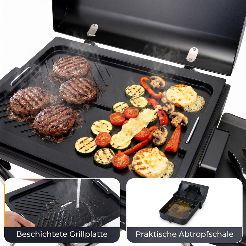 KLAMER KLAMER Elektrogrill Klappbar, Balkon & Draußen, Deckelthermometer, Rollen Standgrill – Bild 6