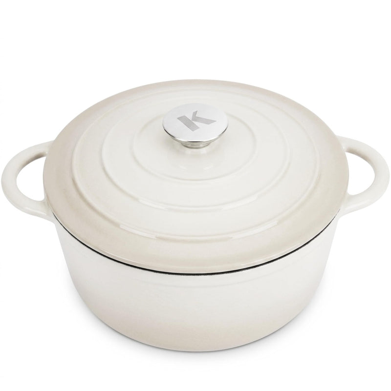 KLAMER KLAMER Gusseisen Bräter 5 L 26 cm mit Deckel, Emaille Schmortopf Induktion Creme – Bild 1