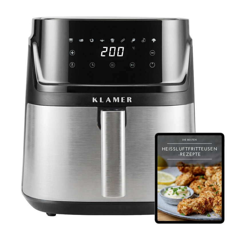 KLAMER KLAMER Heißluftfritteuse XXL 7,2L, 1650W, 9 Kochprogramme Airfryer Silber – Bild 1