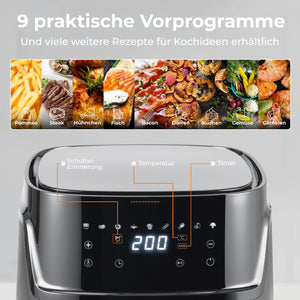 KLAMER KLAMER Heißluftfritteuse XXL 7,2L, 1650W, 9 Kochprogramme Airfryer Silber – Bild 2
