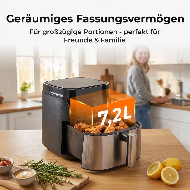 KLAMER KLAMER Heißluftfritteuse XXL 7,2L, 1650W, 9 Kochprogramme Airfryer Silber – Bild 6