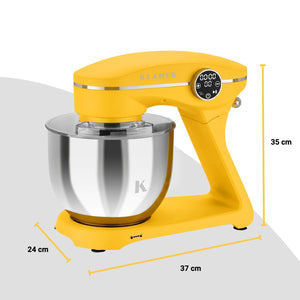 KLAMER KLAMER Küchenmaschine 1800W, Knetmaschine Brotteig mit Edelstahl-Rührschüssel 6 L, 10 Stufen mit Timer, Planetenrührwerk, Rührbesen, Knethaken, Schneebesen & Sichtdeckel (gelb) Gelb – Bild 8