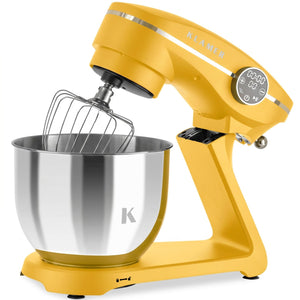 KLAMER KLAMER Küchenmaschine 1800W, Knetmaschine Brotteig mit Edelstahl-Rührschüssel 6 L, 10 Stufen mit Timer, Planetenrührwerk, Rührbesen, Knethaken, Schneebesen & Sichtdeckel (gelb) Gelb – Bild 4