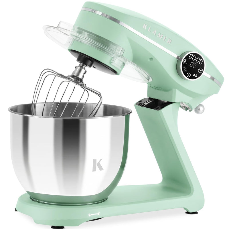 KLAMER KLAMER Küchenmaschine 1800W, Knetmaschine Brotteig mit Edelstahl-Rührschüssel 6 L, 10 Stufen mit Timer, Planetenrührwerk, Rührbesen, Knethaken, Schneebesen & Sichtdeckel (mint) Premium Mint – Bild 4