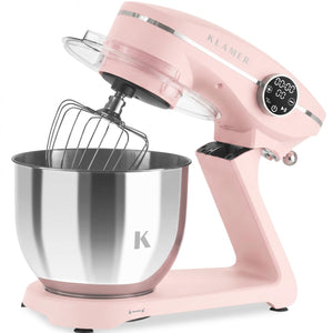 KLAMER KLAMER Küchenmaschine 1800W, Knetmaschine Brotteig mit Edelstahl-Rührschüssel 6 L, 10 Stufen mit Timer, Planetenrührwerk, Rührbesen, Knethaken, Schneebesen & Sichtdeckel (pink) Premium Pink – Bild 4