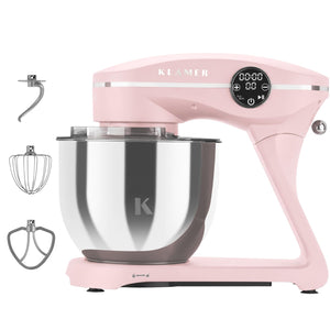 KLAMER KLAMER Küchenmaschine 1800W, Knetmaschine Brotteig mit Edelstahl-Rührschüssel 6 L, 10 Stufen mit Timer, Planetenrührwerk, Rührbesen, Knethaken, Schneebesen & Sichtdeckel (pink) Premium Pink – Bild 1