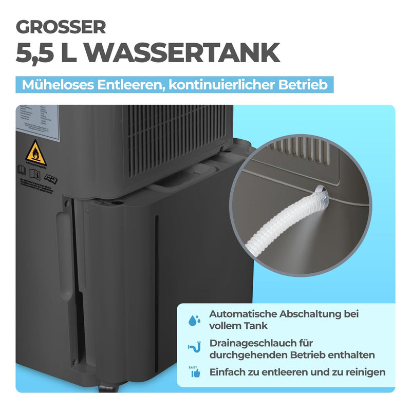 KLAMER KLAMER Luftentfeuchter elektrisch 25L in 24h mit 5,5L Tank – Leiser, energieeffizienter Raumentfeuchter mit Smart Sensor, Timer & Wäschemodus – Gegen Schimmel, Feuchtigkeit & Kondenswasser 25 L/Tag – Bild 8