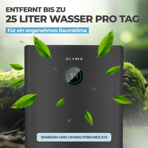 KLAMER KLAMER Luftentfeuchter elektrisch 25L in 24h mit 5,5L Tank – Leiser, energieeffizienter Raumentfeuchter mit Smart Sensor, Timer & Wäschemodus – Gegen Schimmel, Feuchtigkeit & Kondenswasser 25 L/Tag – Bild 6
