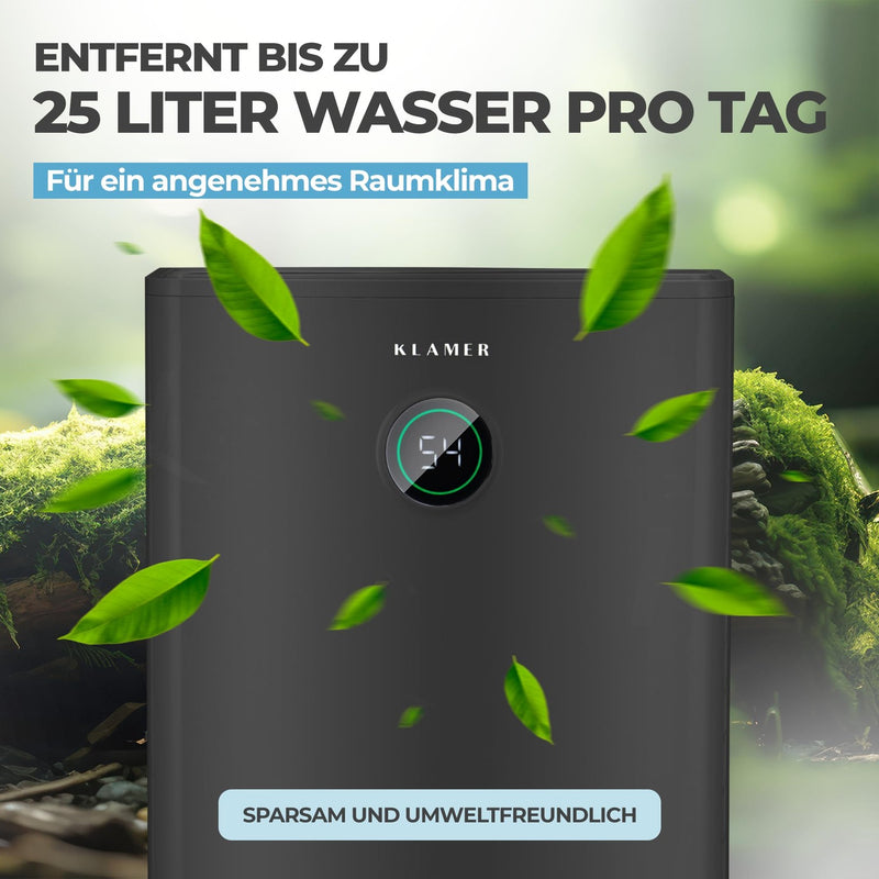 KLAMER KLAMER Luftentfeuchter elektrisch 25L in 24h mit 5,5L Tank – Leiser, energieeffizienter Raumentfeuchter mit Smart Sensor, Timer & Wäschemodus – Gegen Schimmel, Feuchtigkeit & Kondenswasser 25 L/Tag – Bild 6