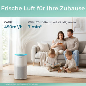 KLAMER KLAMER Luftreiniger 600i mit HEPA Filter, CADR Spitzenleistung von 450 m³/h, für Räume bis 55m², entfernt bis zu 99,9% Pollen, Staub, Viren und Allergene, 3 Modi inkl. Automatikmodus Weiß – Bild 3