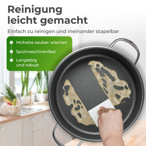 Servierpfanne 28cm, antihaftbeschichtet, leicht zu reinigen, ideal für jede Küche, langlebig und spülmaschinenfest.