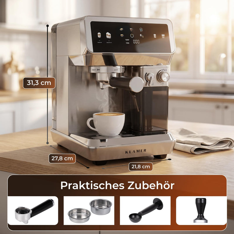 KLAMER Siebträgermaschine 20 Bar Edelstahl – Bild 7
