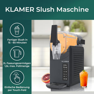 KLAMER Slush Maschine für leckeren Slush in 15-60 Minuten, 2L Fassungsvermögen und einfache Bedienung.