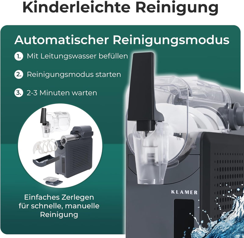 Slush Maschine mit automatischem Reinigungsmodus für einfache Reinigung und Wartung.