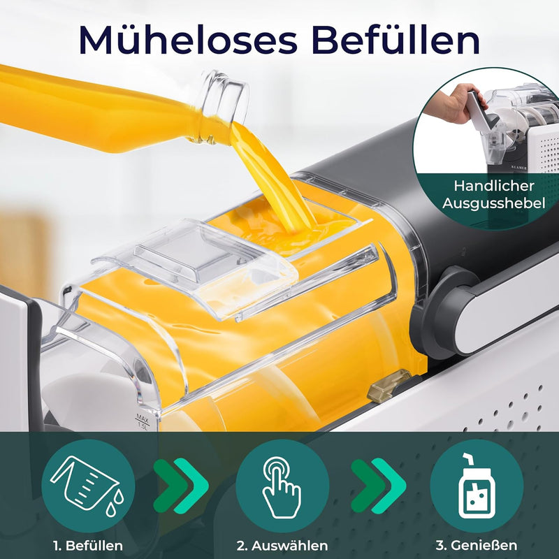 Slush Maschine mit einfachem Befüllen und Ausgusshebel für müheloses Zubereiten von Slush-Drinks.