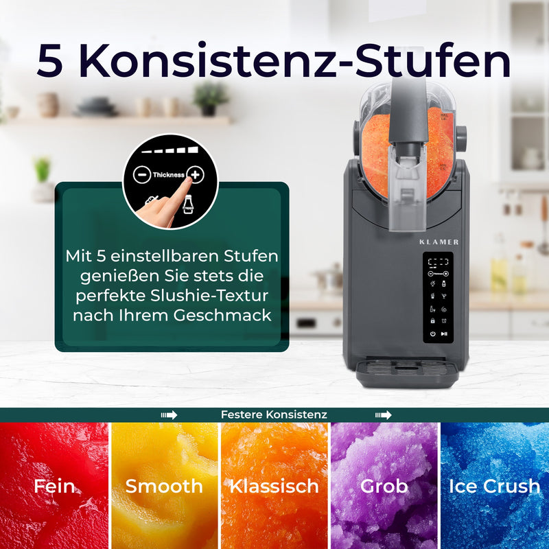 Slush Maschine mit 5 Konsistenz-Stufen für perfekte Slushie-Texturen nach Wunsch.
