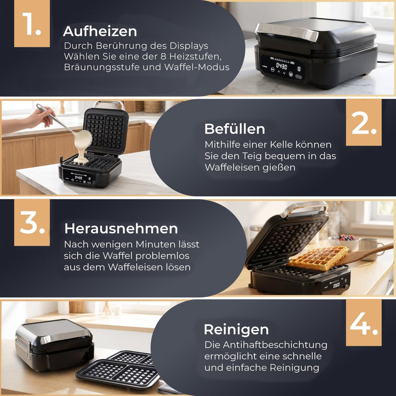 KLAMER Waffeleisen 1200W Schwarz – Bild 8