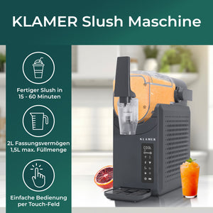 KLAMER Slush Maschine für schnelle Slush-Zubereitung in 15-60 Minuten mit 2L Fassungsvermögen.