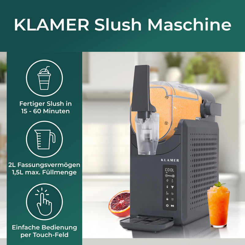 KLAMER Slush Maschine für schnelle Slush-Zubereitung in 15-60 Minuten mit 2L Fassungsvermögen.