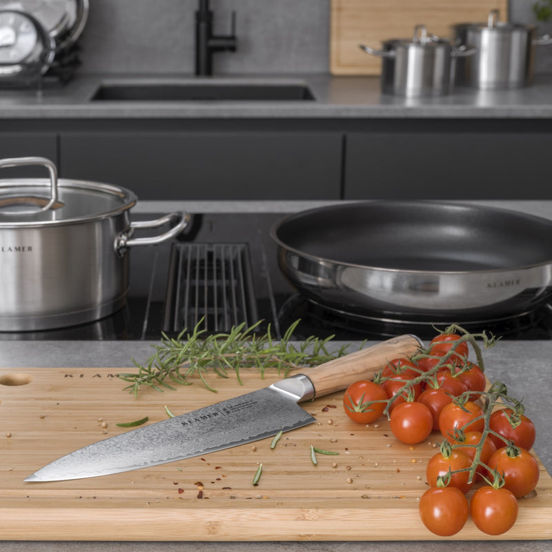 Damast Chefmesser 20cm mit Olivenholz