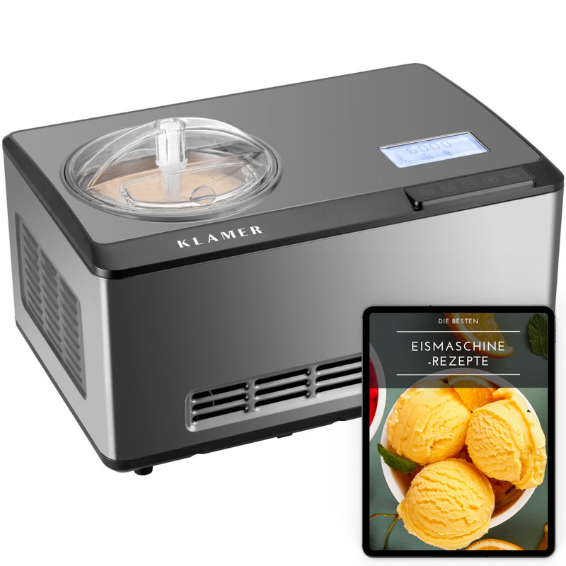 2-in-1 Eismaschine 2L mit herausnehmbarem Behälter und Rezeptbuch für verschiedene Eiskreationen