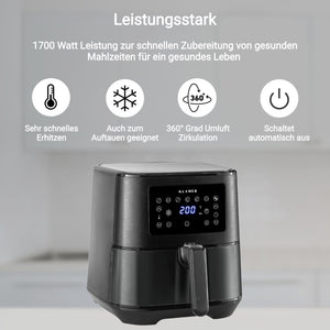Heißluftfritteuse XL 5.5L Schwarz mit 1700 Watt Leistung und LED-Digitalanzeige für gesunde Mahlzeiten