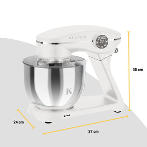 Küchenmaschine Klamer mit 1800 Watt Motor, 7,6 kg Fassungsvermögen, Edelstahl-Schüssel, Weiß