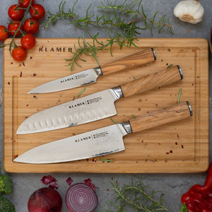 Santoku Damastmesser 18cm mit Olivenholz