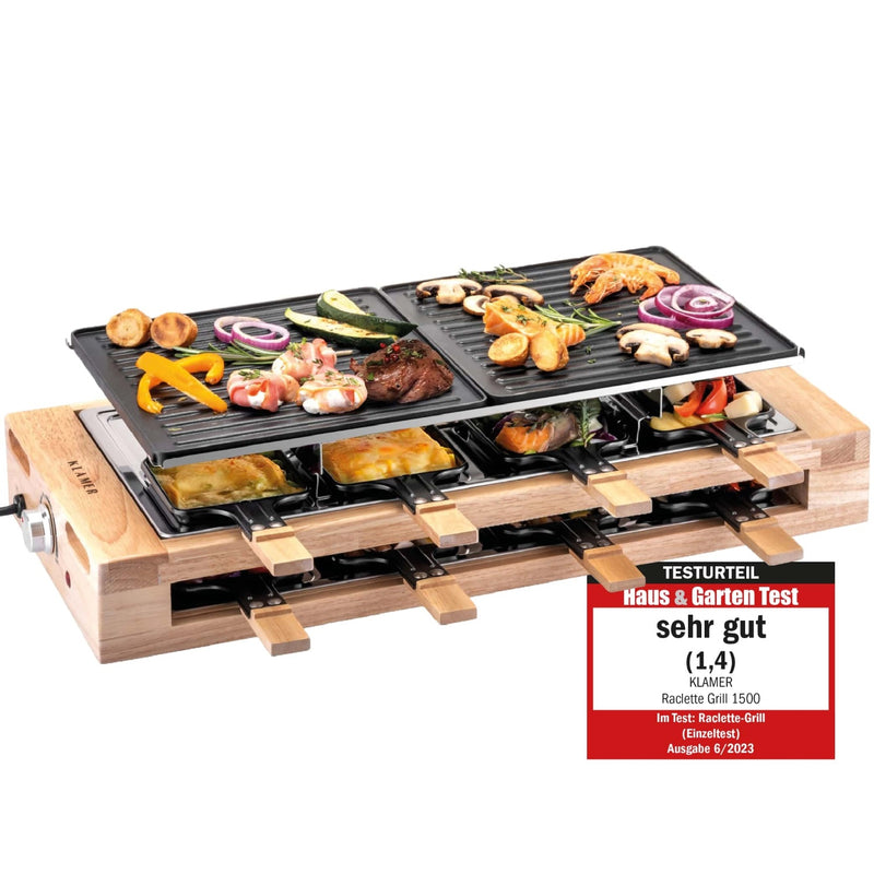 Raclette Grill für 8 Personen mit Grillplatte und Raclettepfannen, ideal für gesellige Abende