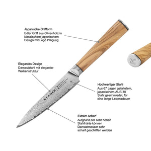 Damast Allzweckmesser 12.7cm mit Olivenholz