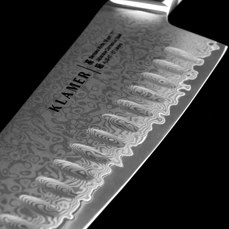 Santoku Damastmesser 18cm mit Olivenholz