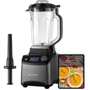 Power Stand-Mixer with digital display, perfect for smoothies, soups, and cocktails, with recipe book included.